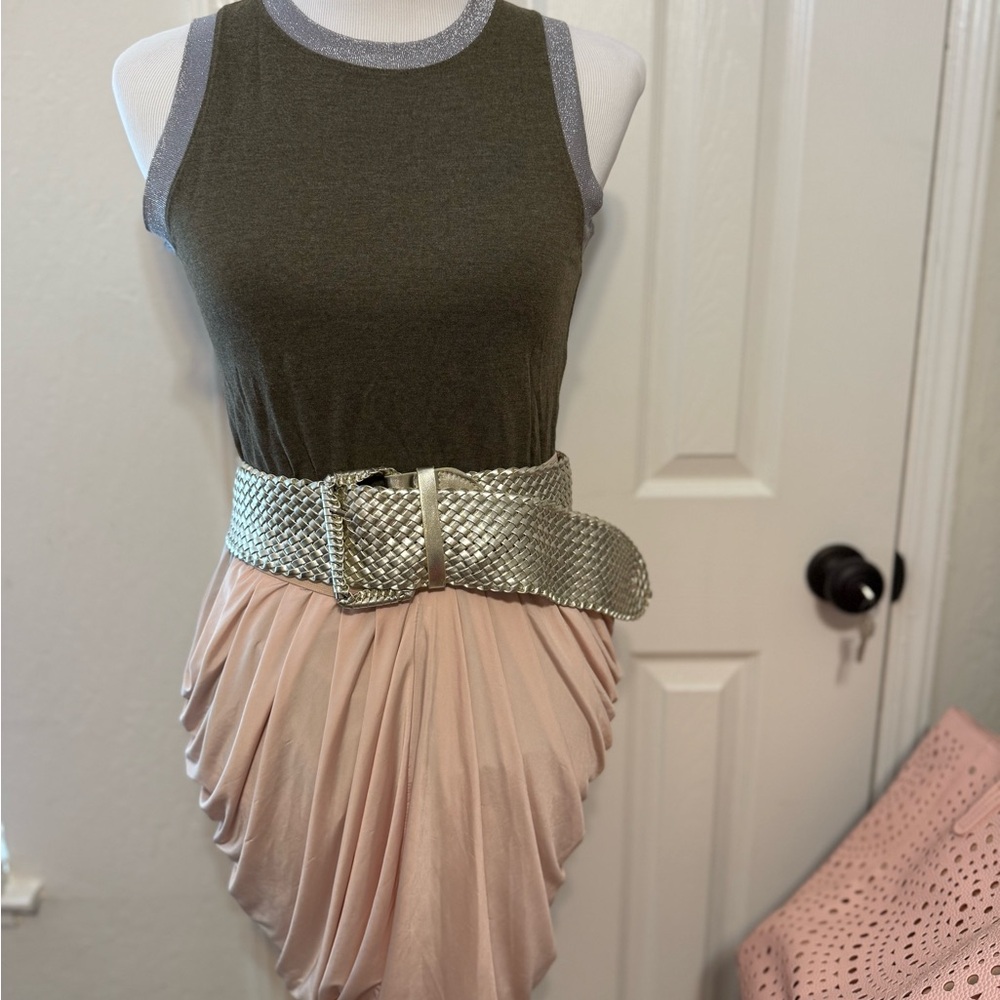 Olive Green and Pink skirt with Silver Belt